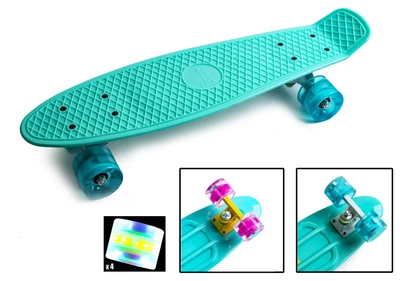 Пенни Борд Penny Board Pastel Series 22” Бирюзовый — детский и подростковый со светящимися колесами, прочный пластиковый скейт для катания