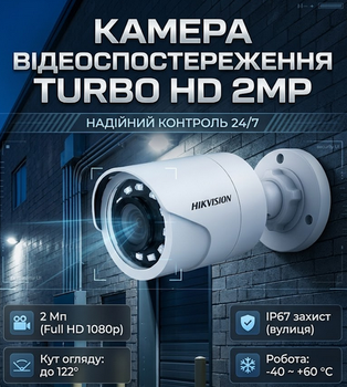 Турбо HD камера видеонаблюдения 2 Мп 1080p мультиформатная TVI/AHD/CVI/CVBS ИК подсветка 25 м IP67 белая