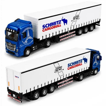 Инерционная металлическая фура Mercedes-Benz Actros с полуприцепом Schmitz 31 см модель грузовика для детей со светом и звуком