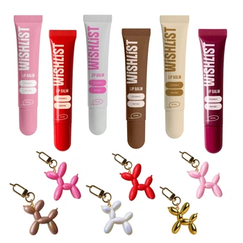 Набор 6 бальзамов блесков для губ + 6 игрушек брелков Espresso Noir & Ruby Nectar & Blessed Honey & Crystal Sorbet & Sweet Candy & Velvet Coral