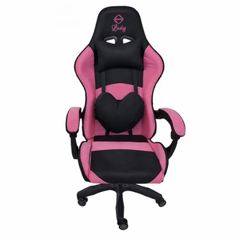Кресло геймерское Bonro Lady 806 черно-розовое пластиковое с тканевой обивкой игровое компьютерное с подголовником (163-76-42300097)