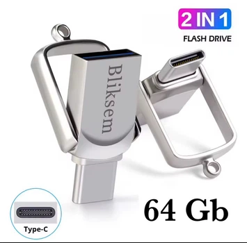 Флешка USB Bliksem 64 Gb металлический флэш накопитель 2 в 1 на 64 ГБ, встроенный переходник Type-C для смартфона