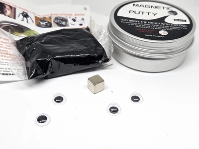 Магнитный Умный Пластилин антистресс Thinking Putty Игровой Набор с Магнитом / глазами 40 г Слайм Black Черный