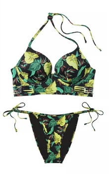 Купальник Victoria’s Secret Swim Bombshell Push-Up Longline Bikini Top Чорний з зеленим 32DD-S