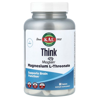 L-треонат магнію KAL "Think Magnesium L-Threonate" для покращення роботи мозку, 2000 мг (60 таблеток)