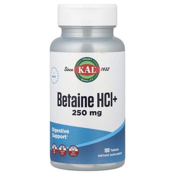 Бетаїн гідрохлорид з пепсином KAL "Betaine HCI+" 250 мг (100 таблеток)