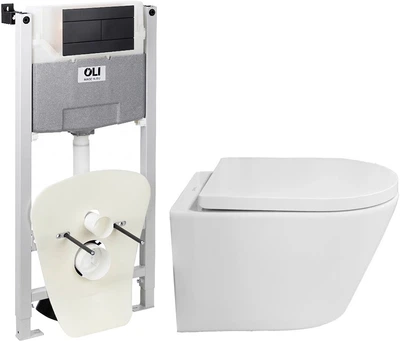 Инсталляция Oli 120 Plus с панелью смыва Slim матовая черная + унитаз Grace Rem Vortex с сиденьем Soft Close дюропласт