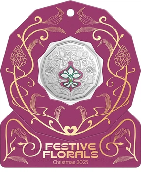 Колекційна монета "Festive Florals Christmas - Святкові Квіти Різдво" Burgundy 2025 рік