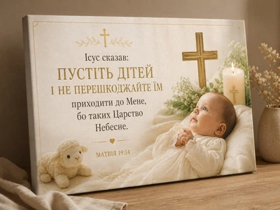 Холст на хрещення дитини з біблійною цитатою — подарунок на хрестини, розмір 30х45 см