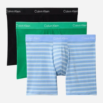Набір трусів-боксерів чоловічих бавовняних Calvin Klein NB4394(Mardi Gras Multi) M 3 шт Зельоний/Блакитний з білим/Чорний (199156146646)