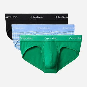 Набір трусів брифів чоловічих бавовняних Calvin Klein NB4388(Mardi Gras Multi) M 3 шт Зелений/Блакитний з білим/Чорний (199156151145)