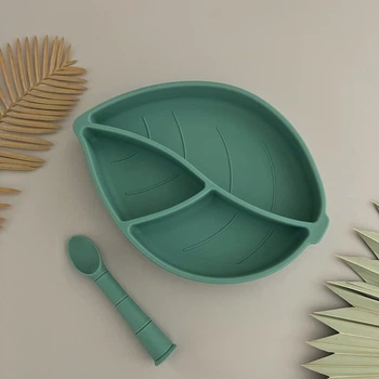 Набір ONE.T.T секційна тарілка Ficus Leaf та ложка Bamboo бірюзовий