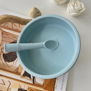 Набір ONE.T.T силіконова мисочка Boho та ложка Bamboo небесно-блакитний