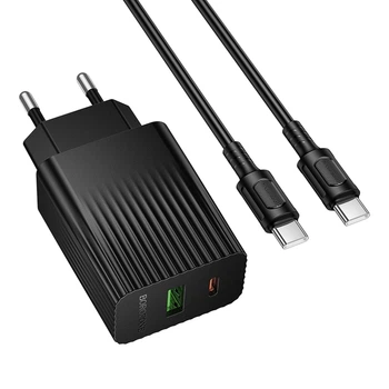 Мережевий Зарядний Пристрій Borofone BAS74A 1USB-C/1USB PD/QC 20W+Type-C to Type-C Чорний