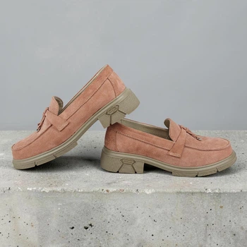 Лоферы женские замшевые MYZ 0911 PINK PEACH весна лето осень из натуральной замши персикового цвета. Размер 40