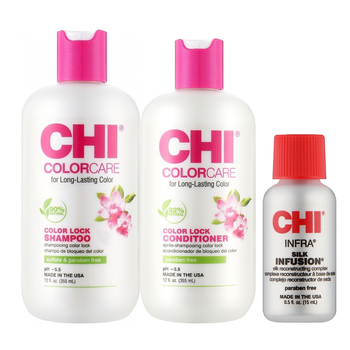 Набор для защиты цвета и блеска окрашенных волос CHI Color Care Шампунь 355 мл + Кондиционер 355 мл + Жидкий шелк 15 мл