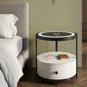 Smart-Тумбочка приліжкова Aero 1 ящик Led-light, wireless charger, Silk white and black