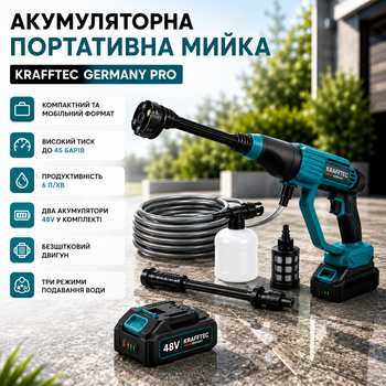 Аккумуляторная портативная мойка Krafftec Germany PRO, 48V, 8 Ah