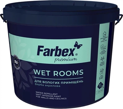 Фарба для вологих приміщень ВДА "Wet Rooms", біла матова, ТМ Farbex -4,2 кг
