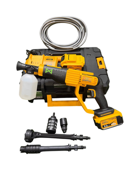 Акумуляторна мийка високого тиску безщіткова Krafftec Germany PRO (48V 8Ah 45 Бар) Ручна автомийка + 2 АКБ та насадки жовта (7567)