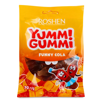 Цукерки желейні Roshen «Yummi Gummi Funny Cola» пляшечки зі смаком коли, 70 г