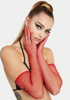 Вечірні рукавички в сітку з декором "сяючі камінці" Honey Fashion Accessories S/M/L червоний (7-34)