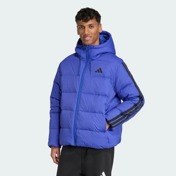Мужской пуховик Essentials Climawarm 3-Stripes Puffer Hooded adidas JW9099 (M) синий (4068811575816)