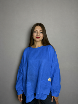 Жіноча блуза лляна оверсайз з накладними кишенями KAPTSOVA MKKS9025-3 - Oversize 42/52, Електрик