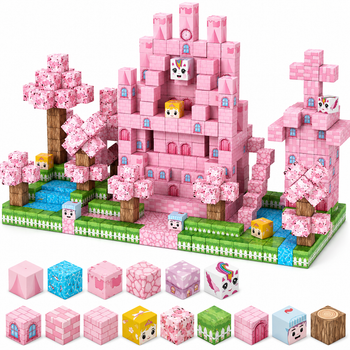 Магнитный конструктор Minecraft Розовый Замок и Цветочный Сад 100 деталей