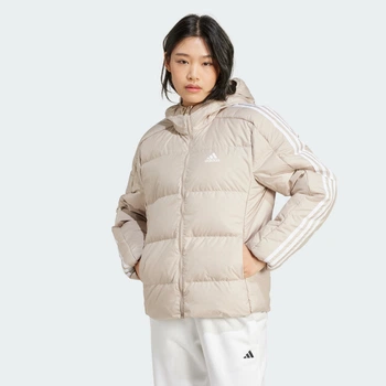 Женский пуховик Essentials 3-Stripes Mid Down Hooded adidas IX8924 (XS) бежевый (4067896912905)