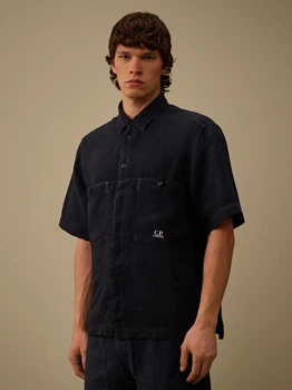 Чоловіча лляна сорочка вільного крою чорна C.P. Company linen shirt Black 18CMSH239A 005415G - XL