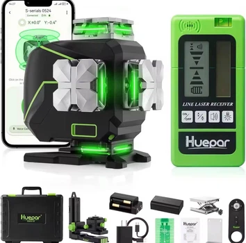 Лазерный уровень нивелир Huepar S04CG 4D 16 линий+приемник | Bluetooth | Osram | 360° | Зеленый луч