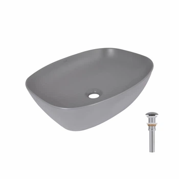 Раковина накладная Qtap Cardinal 500х380х140 мм, Stone grey, прямоугольная, с донным клапаном QTCAR188SG49824