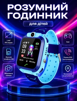 Умные часы для ребёнка KID Watch 1.44” IPS камера, SIM, SOS, местоположение Light Blue + Blue