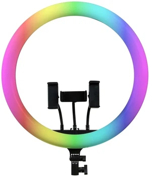 Кільцева RGB LED лампа 36 см для фото та відеозйомки кільцеве світло для блогерів стрімів та макіяжу лампа з регулюванням яскравості та кольору LED лампа для смартфона з пультом керування USB освітлення для контенту