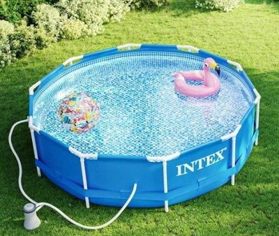 Каркасний басейн Intex 28202 + фільтр-насос у комплекті, круглий, 305х76 см, 4485 літрів, для дітей від 6 років та дорослих, стійкий металевий каркас + чаша з ПВХ, блакитний