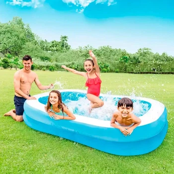Надувной прямоугольный бассейн Intex 57180, 203 × 152 × 48 см, на 540 л, прочный винил, надувные борты, для детей и взрослых, голубой