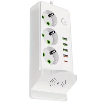 Подовжувач фільтр з бездротовою зарядкою 3м 3×220В+4×USB+1×Type-C Білий