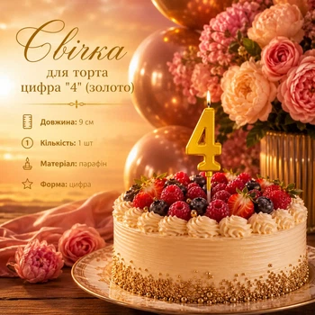 Свечка для торта цифра "4" (золото)