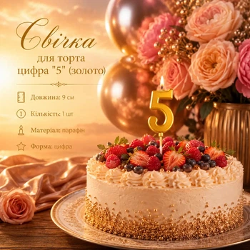 Свечка для торта цифра "5" (золото)