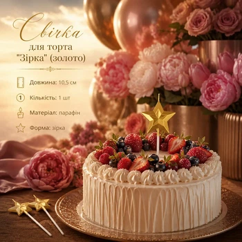 Свеча для торта "Звезда" 1 шт (золото)