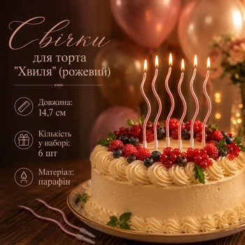 Свечи для торта "Волна" набор 6 шт. (розовый)
