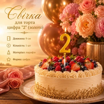 Свечка для торта цифра "2" (золото)