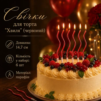 Свічки для торта "Хвиля" набір 6 шт. (червоний)