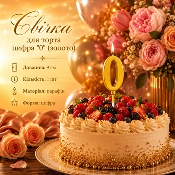 Свечка для торта цифра "0" (золото)