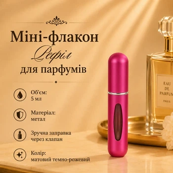 Мини-флакон Рефил для духов 5мл (матовый темно-розовый)