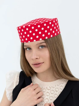 Шляпа таблетка коттоновая в горох D.Hats цвет красный