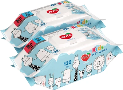 Вологі серветки Ruta Selecta Kids з клапаном 2 пачки по 120 шт (4820202895343)