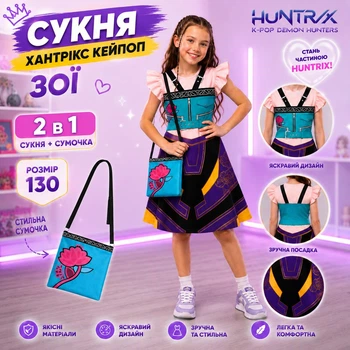 Платье Хантрикс Охотницы на демонов Кейпоп Зои K-Pop Demon Hunters с сумочкой 2 в 1 для девочки размер 130 для фотосессий вечеринок, косплей