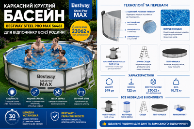 Каркасний круглий басейн Bestway Steel Pro Max 549×122 см 23062 л BestWay toy56462 комбінований toy56462